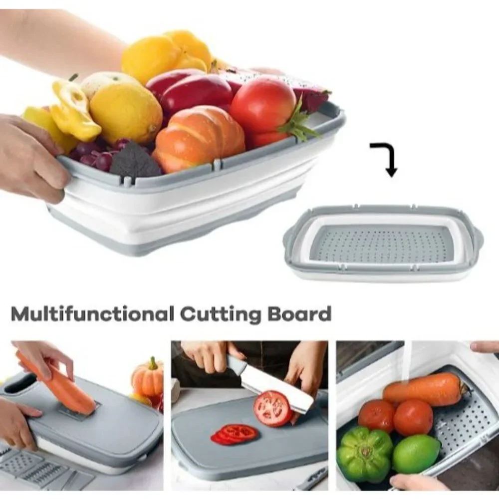 Multifunctional 9-in-1 Collapsible Chopping Board with Colander
